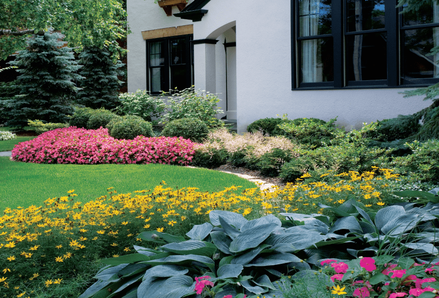 front entry bed featuring mixed perennial border.