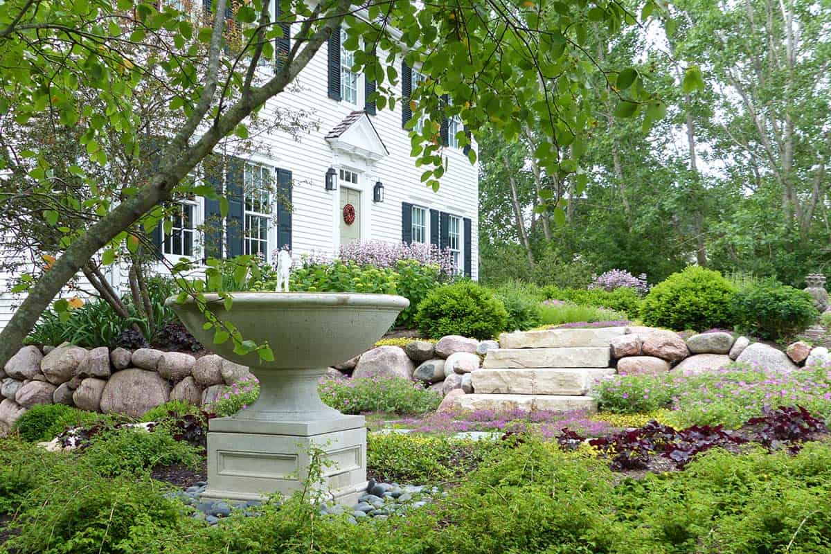 Fountain with Outcropping Stone Steps in Wadsworth IL
