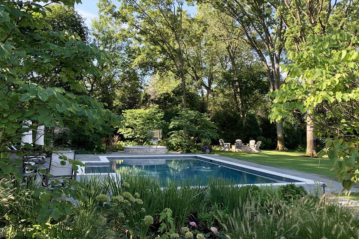 pool with lush landscaping in glenview il